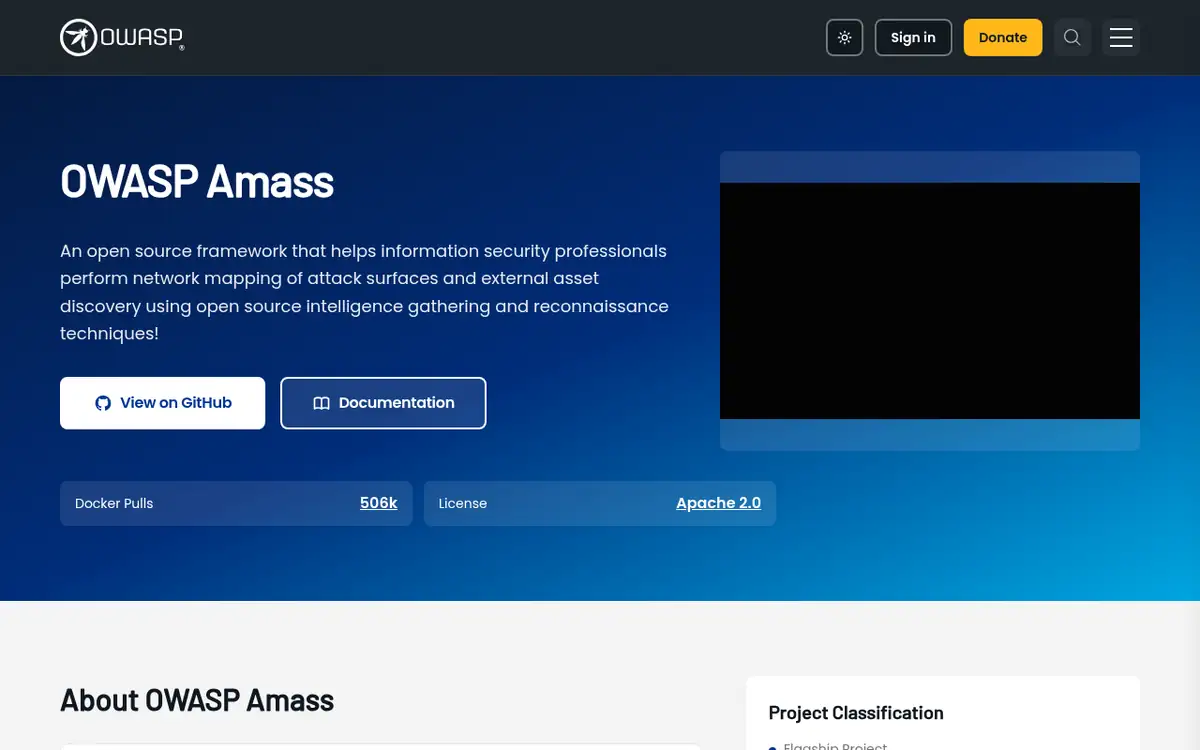 Homepage of OWASP Amass