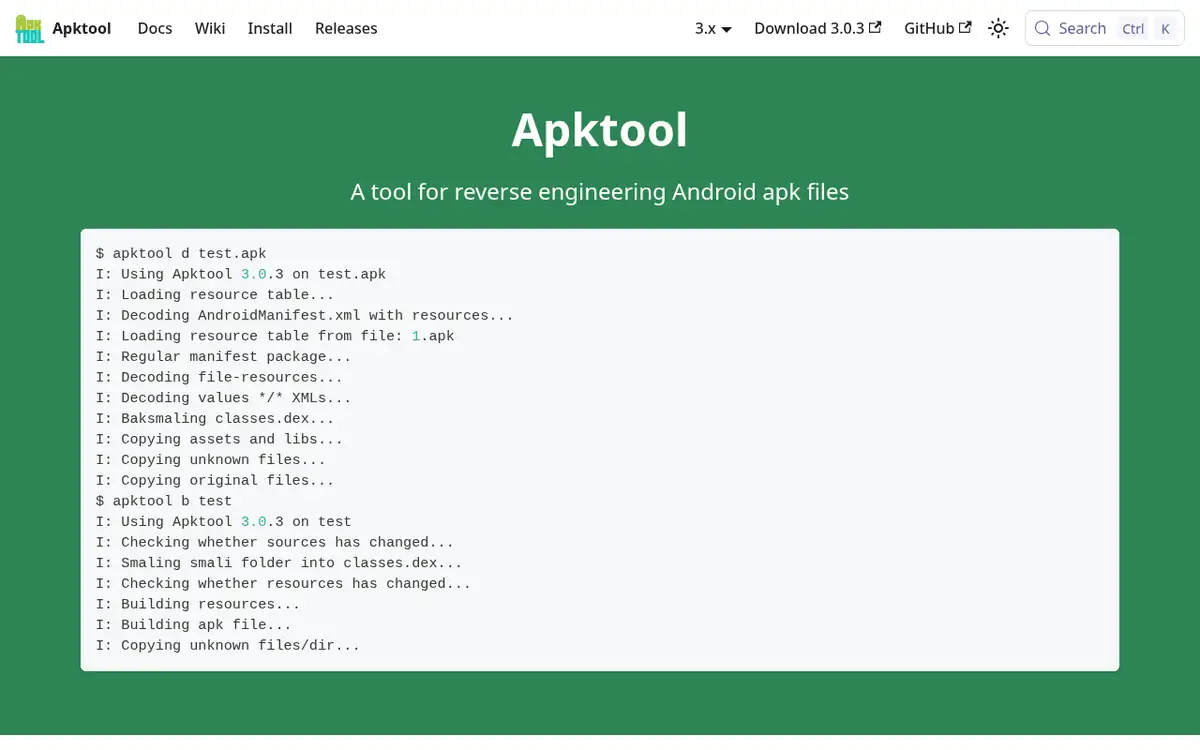 Homepage of Apktool