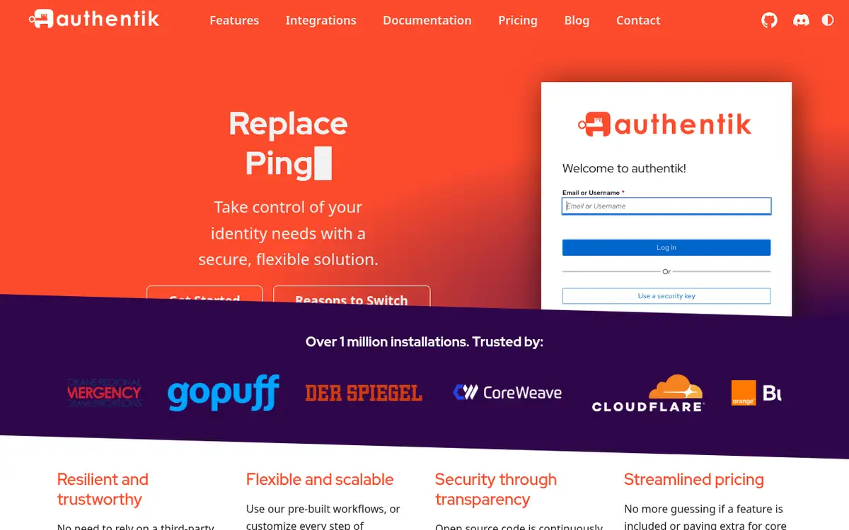 Homepage of authentik