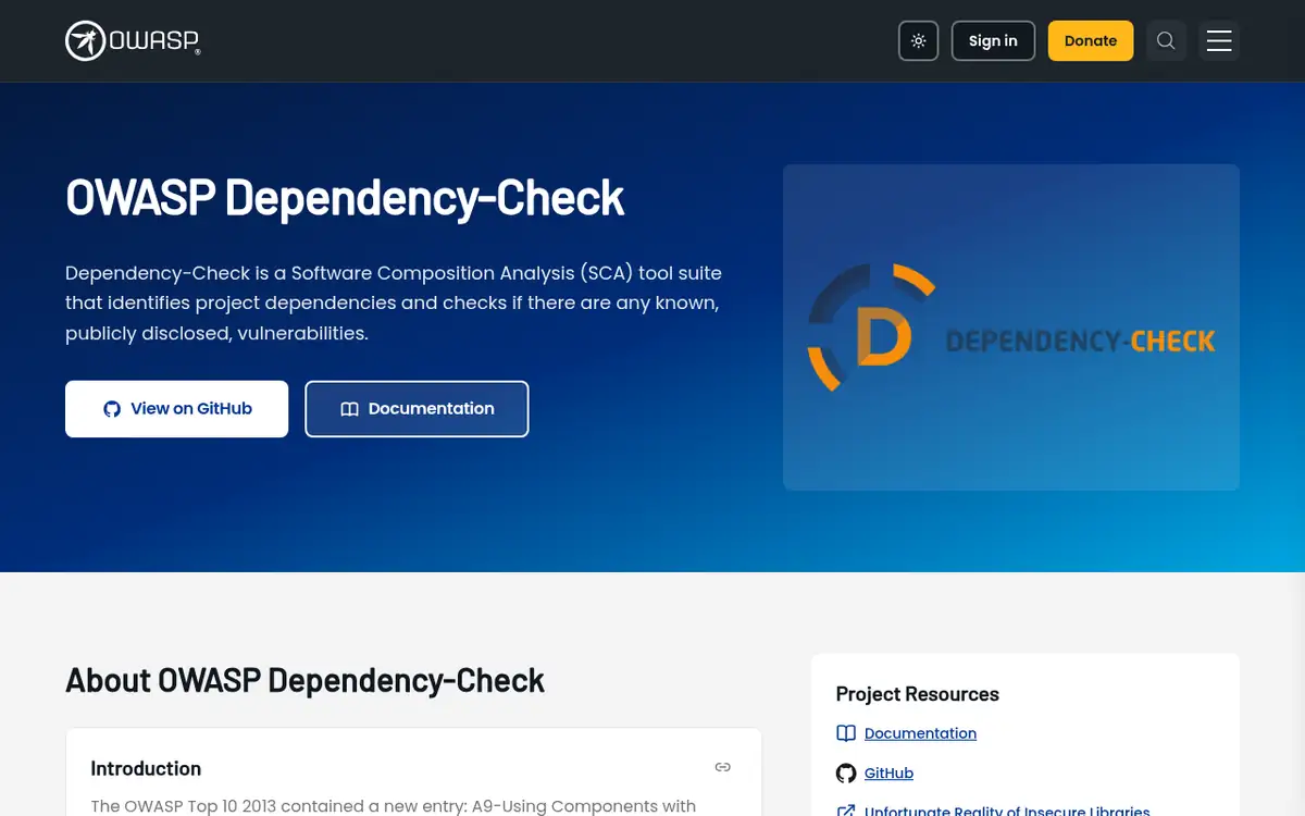 Homepage of OWASP Dependency-Check