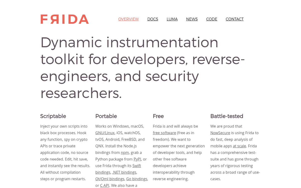 Homepage of Frida