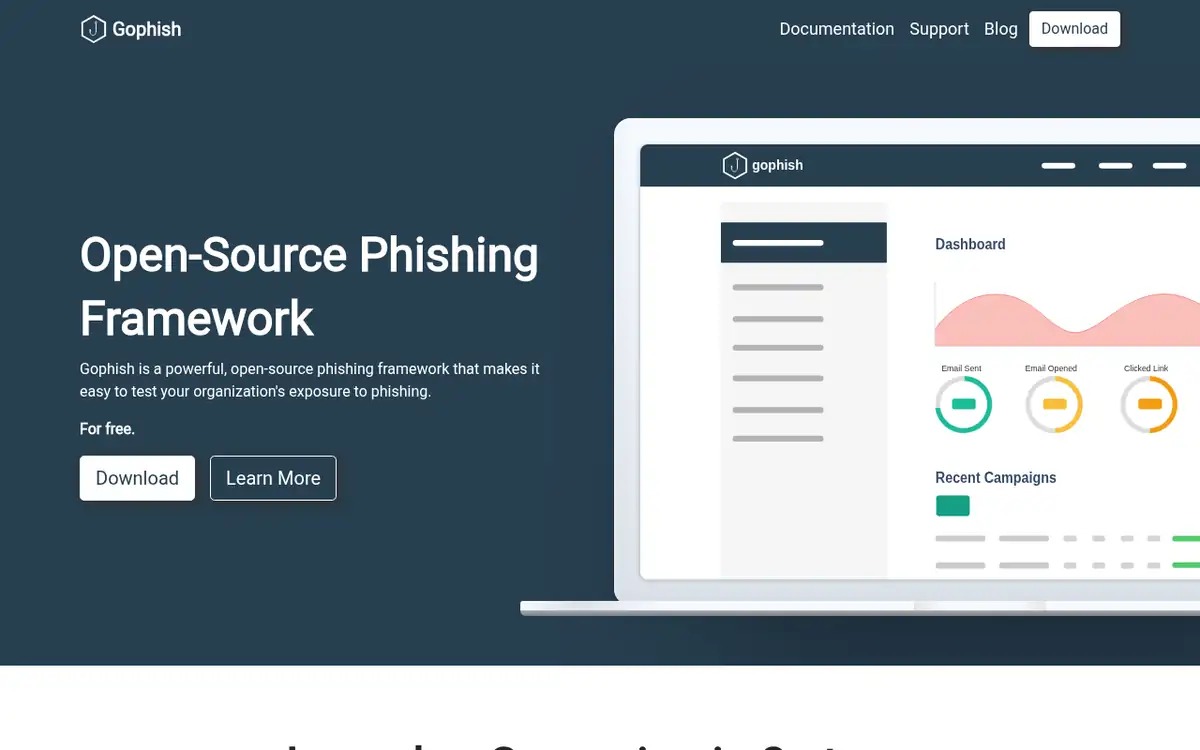 Homepage of Gophish