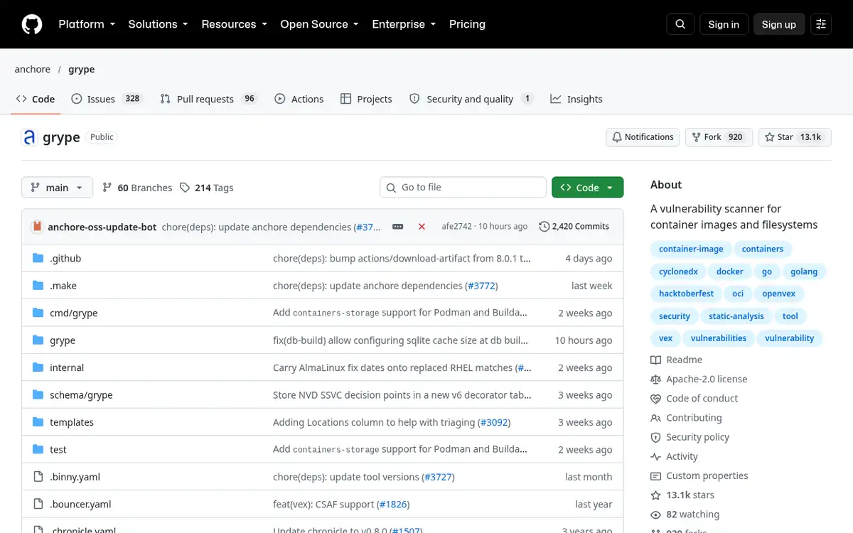 Homepage of Grype