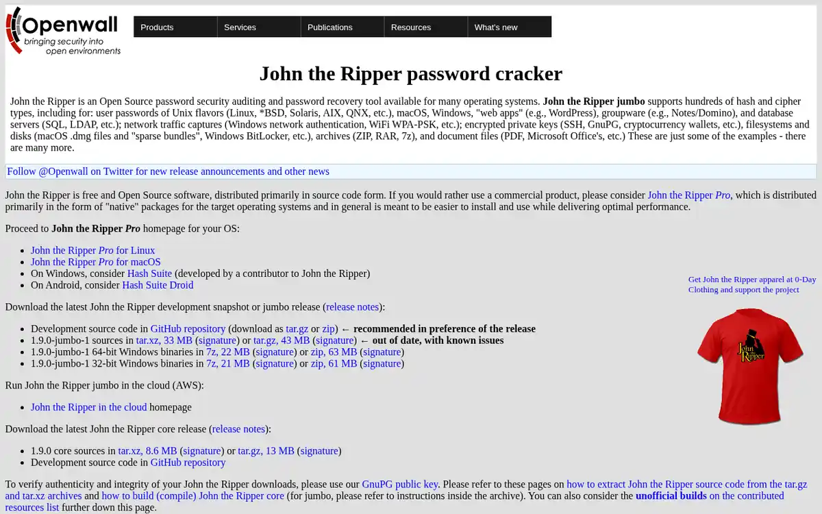 Homepage of John the Ripper