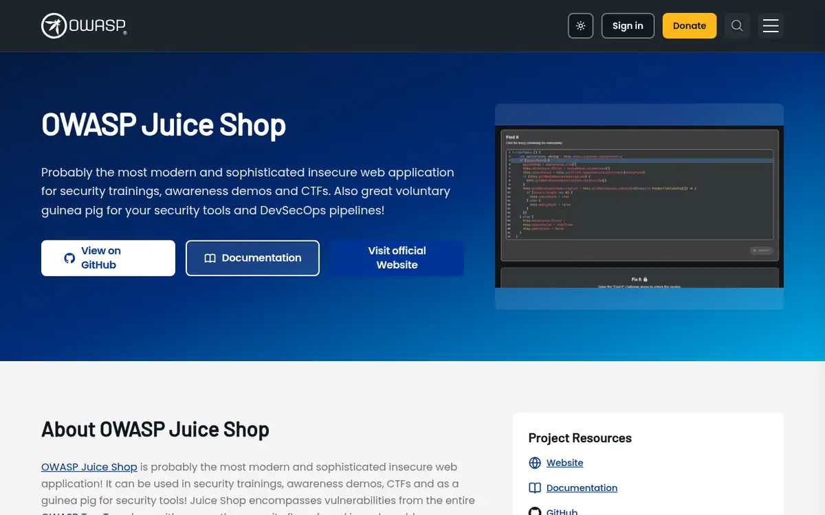 Homepage of OWASP Juice Shop