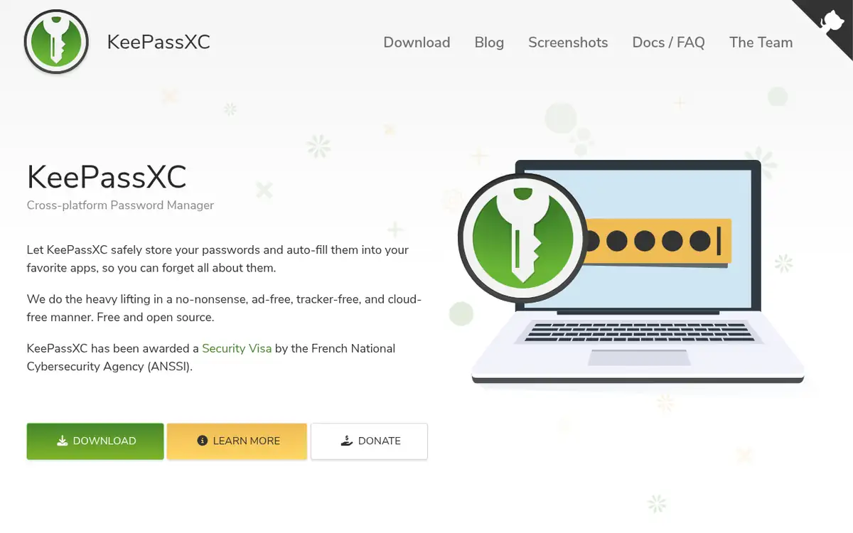 Homepage of KeePassXC