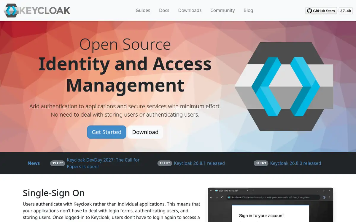 Homepage of Keycloak
