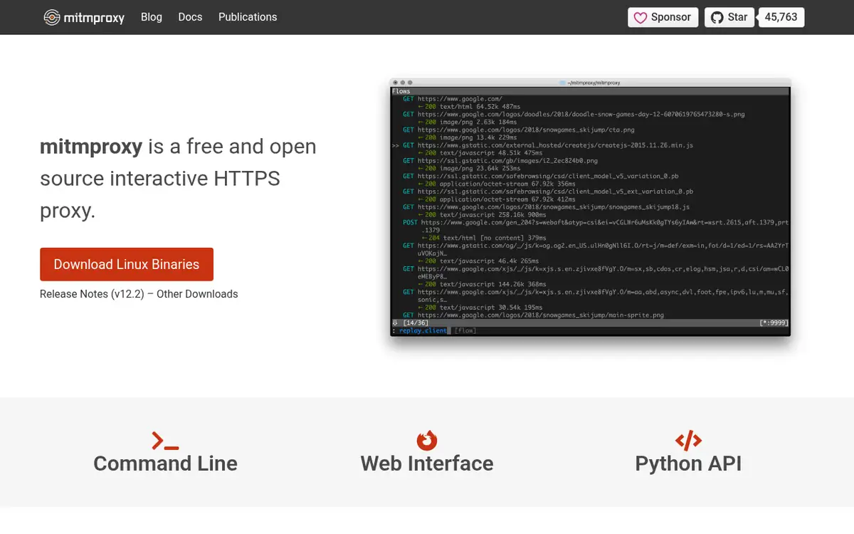 Homepage of mitmproxy