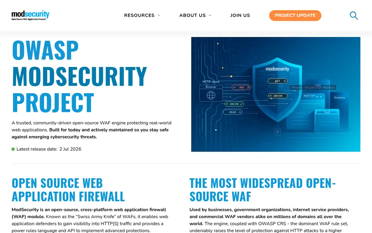 Homepage of ModSecurity