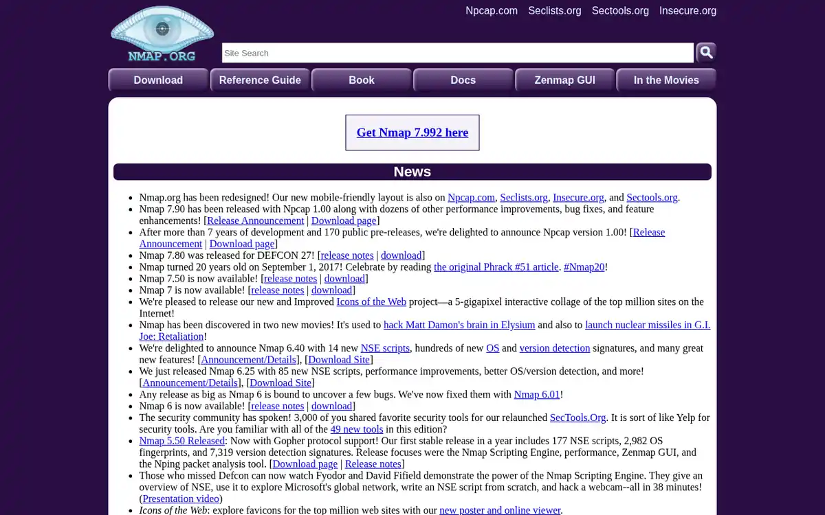 Homepage of Nmap