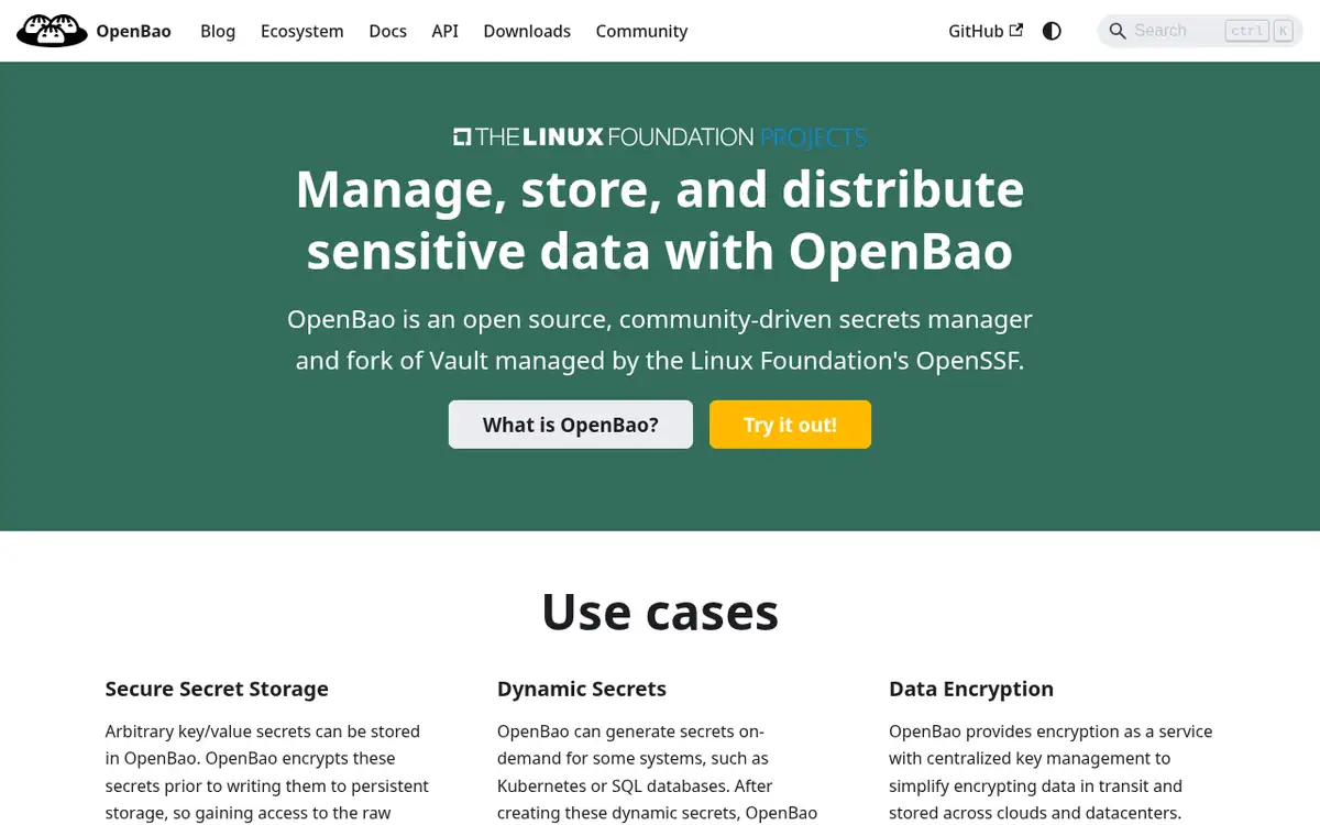 Homepage of OpenBao
