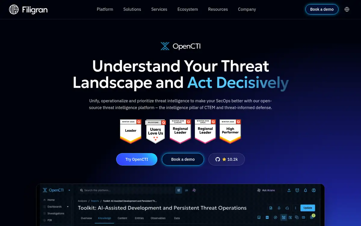 Homepage of OpenCTI