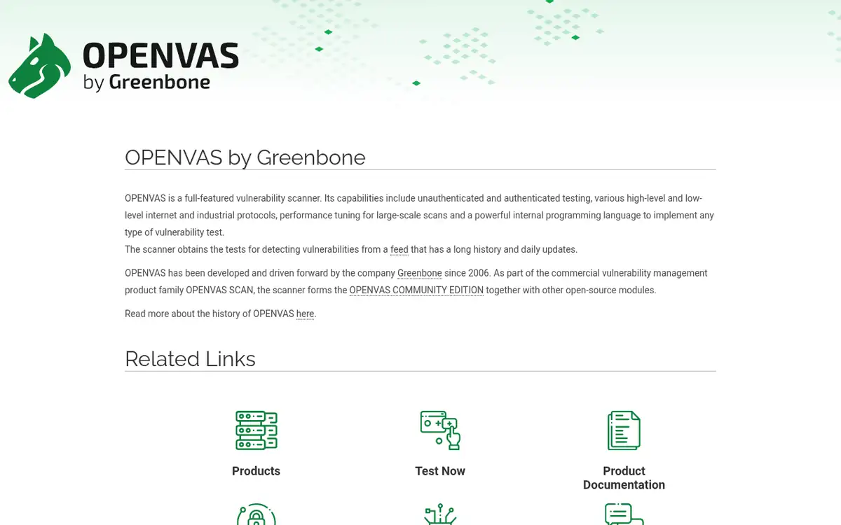 Homepage of OpenVAS (Greenbone)