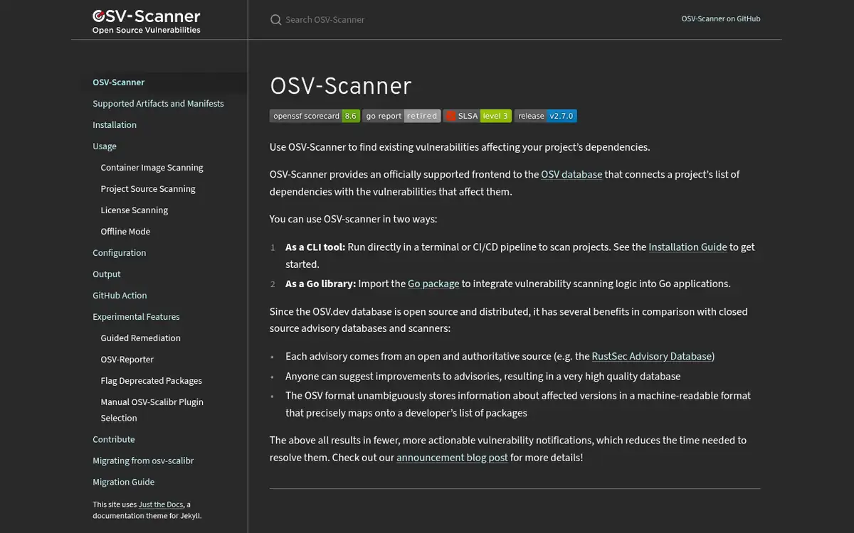 Homepage of OSV-Scanner