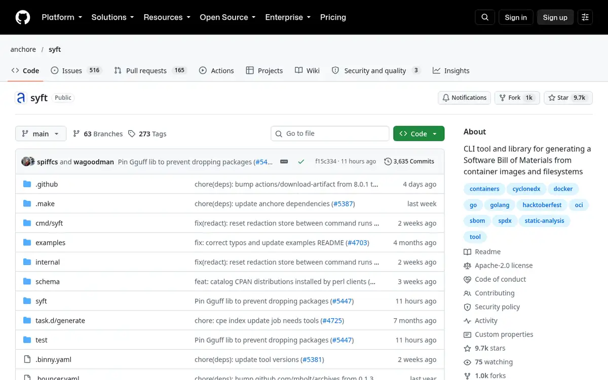 Homepage of Syft