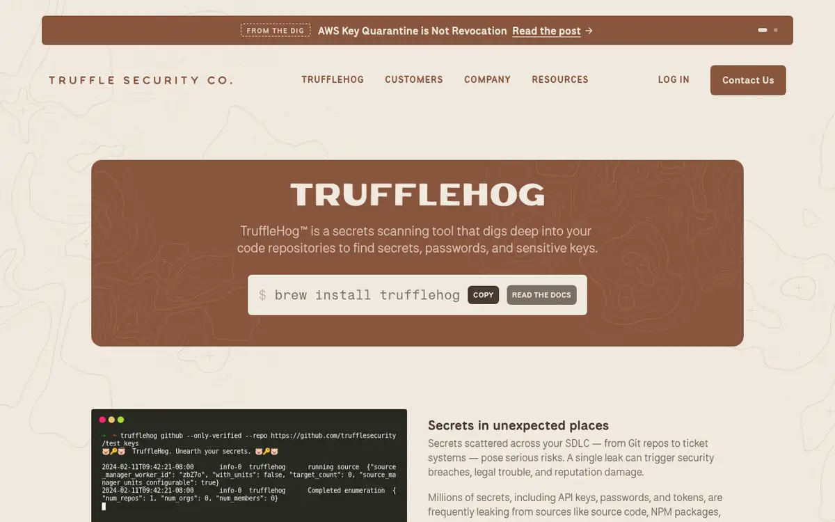 Homepage of TruffleHog