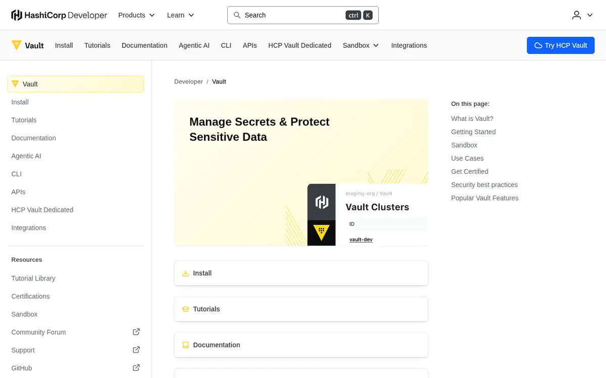 Homepage of HashiCorp Vault