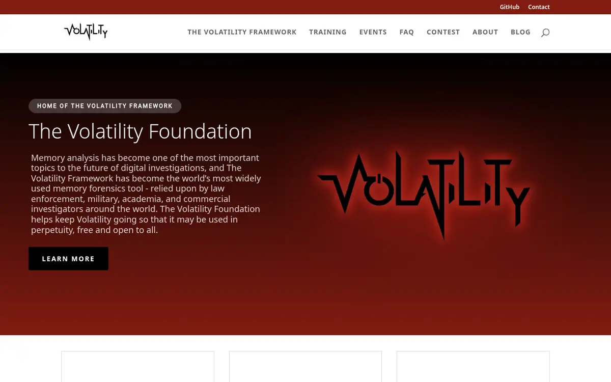 Homepage of Volatility 3