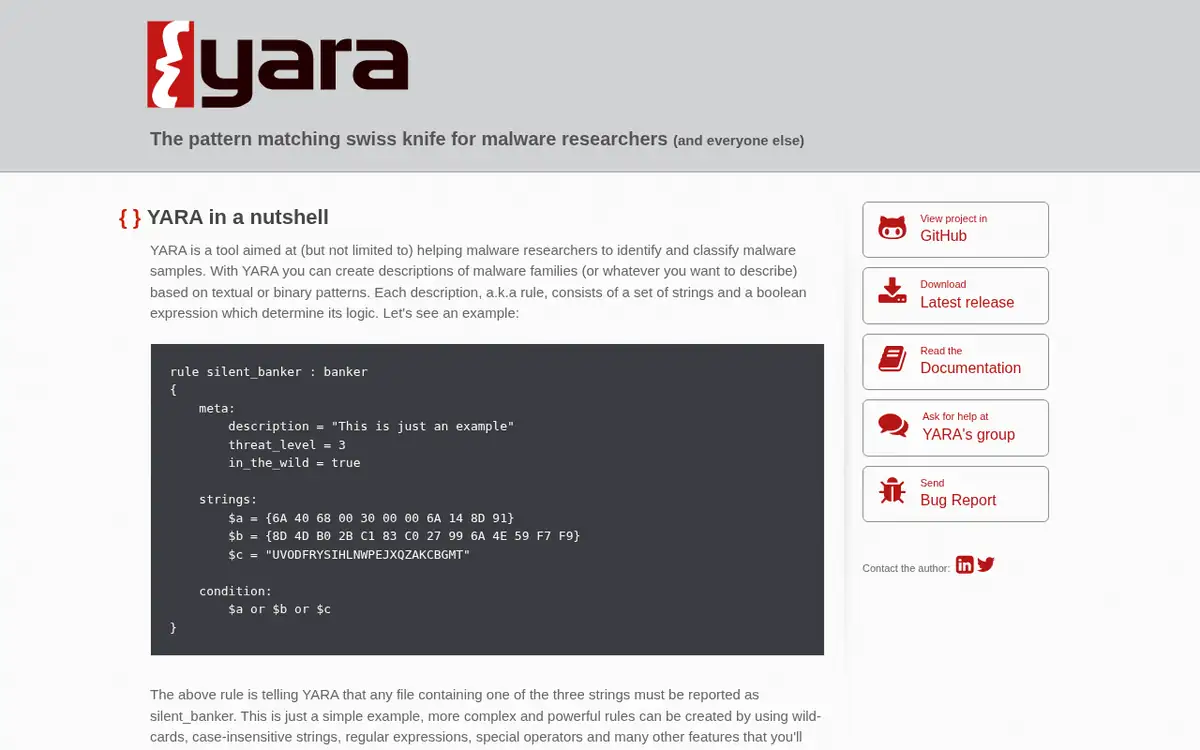 Homepage of YARA